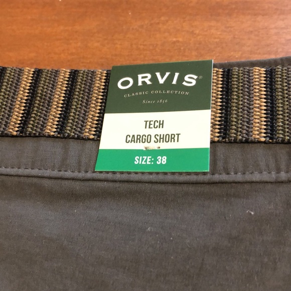 Orvis tech cargo shorts. Dark gray color. Comes with a casual striped belt. NWT! - Picture 5 of 10